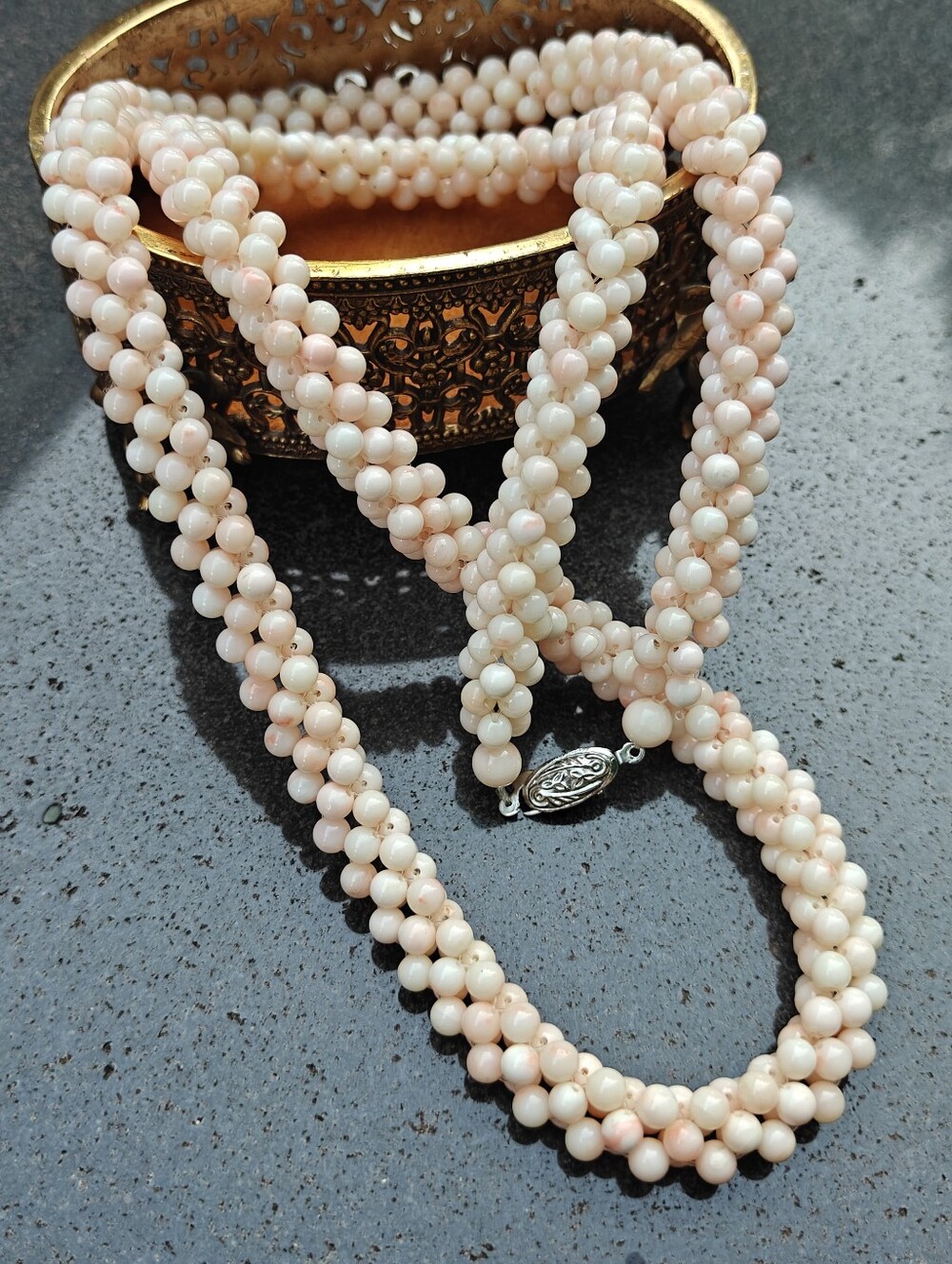 RARE Genuine Angel Skin Coral Woven Rope Necklace